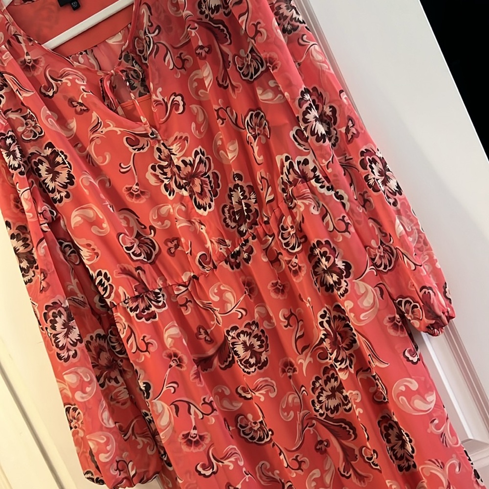 Who What Wear Target XXL Pink Peach Flowers BoHo Shear Dress Flowy  Slip Ruffles